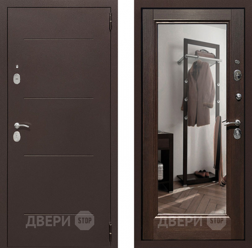 Входная металлическая Дверь Престиж 100 с зеркалом Медь/Венге в Ивантеевке