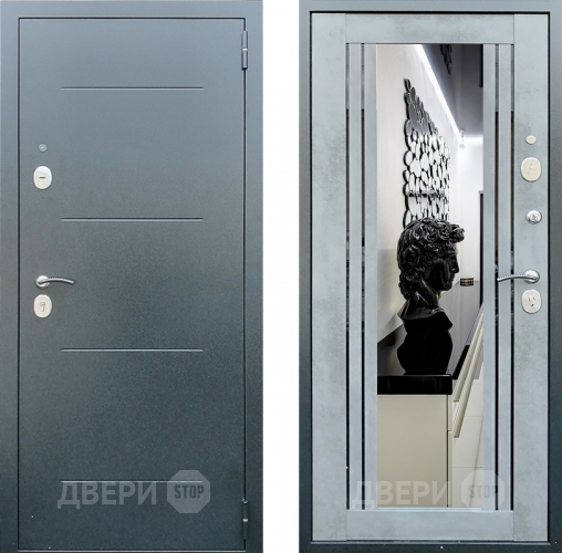Входная металлическая Дверь Престиж Люкс с зеркалом Бетон в Ивантеевке
