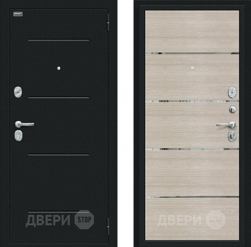 Входная металлическая Дверь Bravo Лайн Букле черное/Cappuccino Veralinga в Ивантеевке