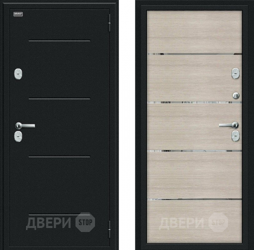Входная металлическая Дверь Bravo Thermo Лайн Букле черное/Cappuccino Veralinga в Ивантеевке
