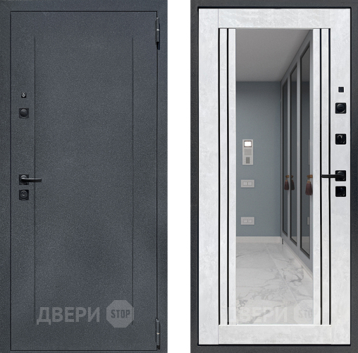 Входная металлическая Дверь Престиж Лофт с зеркалом Бетон снежный в Ивантеевке