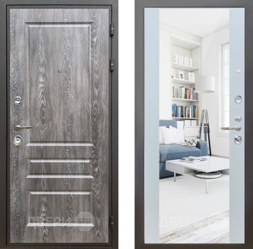 Входная металлическая Дверь Шелтер (SHELTER) Комфорт Дуб шале серебро 13 с зеркалом Белый матовый в Ивантеевке