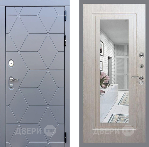 Входная металлическая Дверь Стоп КОСМО Зеркало ФЛ-120 Беленый дуб в Ивантеевке
