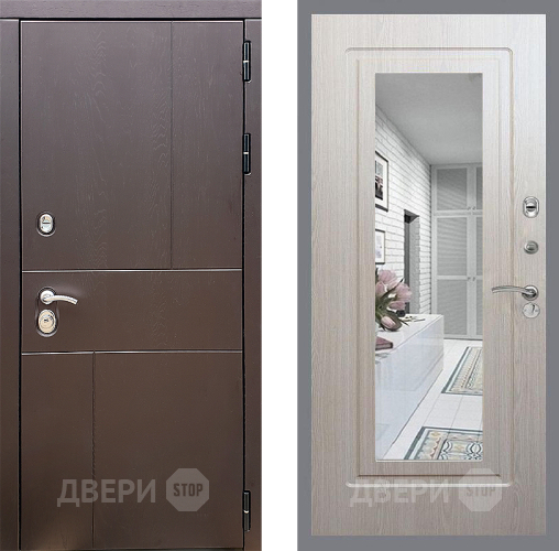 Входная металлическая Дверь Стоп УРБАН Зеркало ФЛ-120 Беленый дуб в Ивантеевке