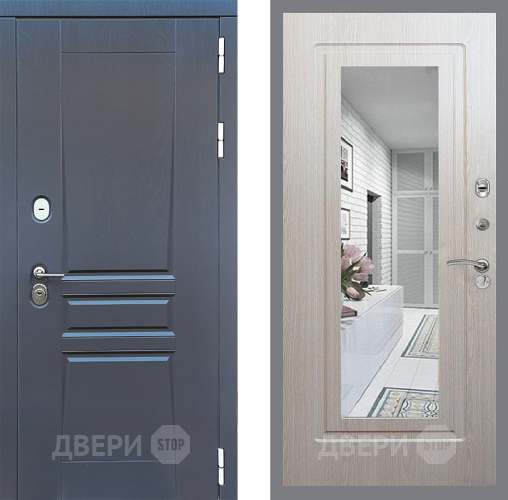 Входная металлическая Дверь Стоп ПЛАТИНУМ Зеркало ФЛ-120 Беленый дуб в Ивантеевке