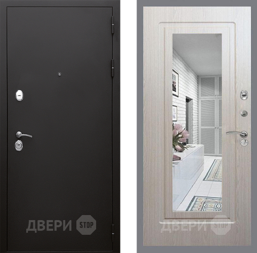 Входная металлическая Дверь Стоп КЛАССИК Шагрень Зеркало ФЛ-120 Беленый дуб в Ивантеевке