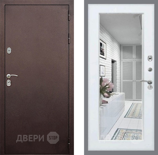 Дверь Стоп КЛАССИК Медь Зеркало Белый ясень в Ивантеевке