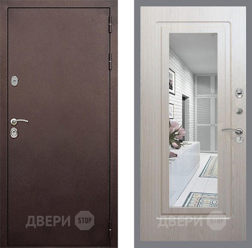 Дверь Стоп КЛАССИК Медь Зеркало ФЛ-120 Беленый дуб в Ивантеевке