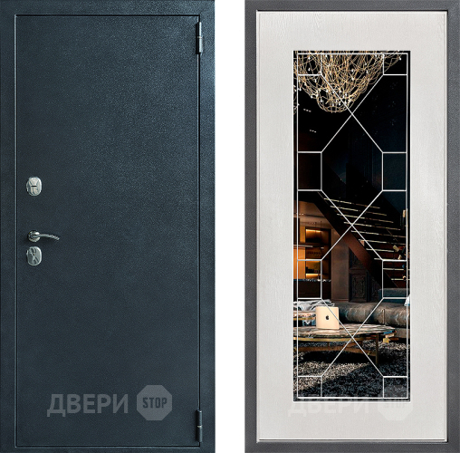 Входная металлическая Дверь Дверной континент ДК-70 Дизайн ФЛ-Тиффани Зеркало Белое дерево в Ивантеевке
