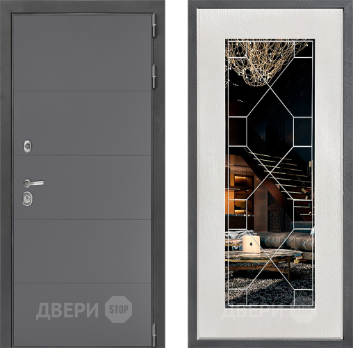 Входная металлическая Дверь Дверной континент ДК-3/649 ФЛ-Тиффани Зеркало Белое дерево в Ивантеевке