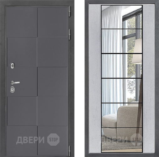 Входная металлическая Дверь Дверной континент ДК-3/606 ФЛЗ-2 Зеркало Бетон светлый в Ивантеевке