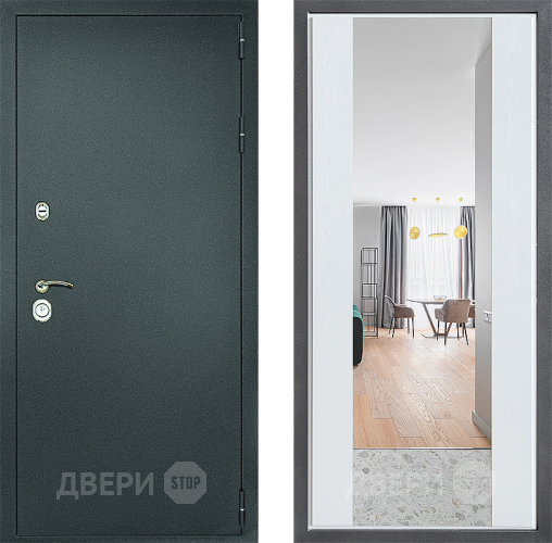 Входная металлическая Дверь Дверной континент Рубикон Серебро Дизайн ФЛЗ-1 Зеркало Белое дерево в Ивантеевке