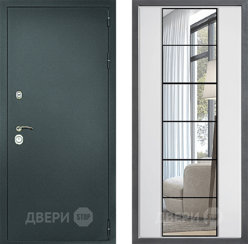 Дверь Дверной континент Рубикон Серебро Дизайн ФЛЗ-2 Зеркало Белый софт в Ивантеевке