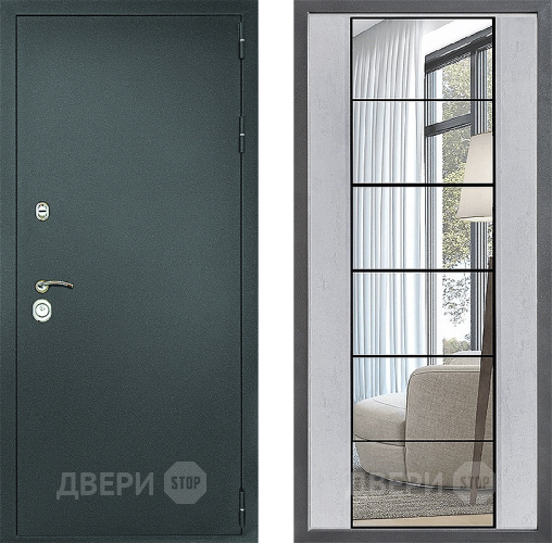 Дверь Дверной континент Рубикон Серебро Дизайн ФЛЗ-2 Зеркало Бетон светлый в Ивантеевке