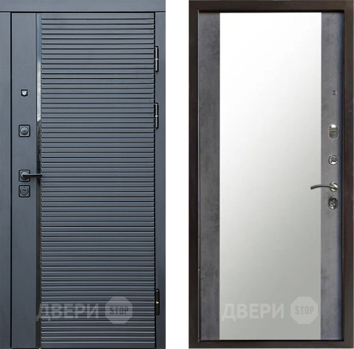 Входная металлическая Дверь Престиж Черная Линия Зеркало Бетон темный в Ивантеевке