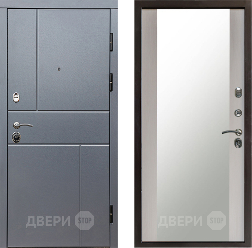 Входная металлическая Дверь Престиж Горизонт Грэй Зеркало Лиственница белая в Ивантеевке