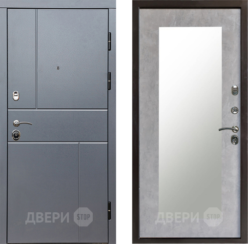 Входная металлическая Дверь Престиж Горизонт Грэй Зеркло Пастораль Бетон светлый в Ивантеевке