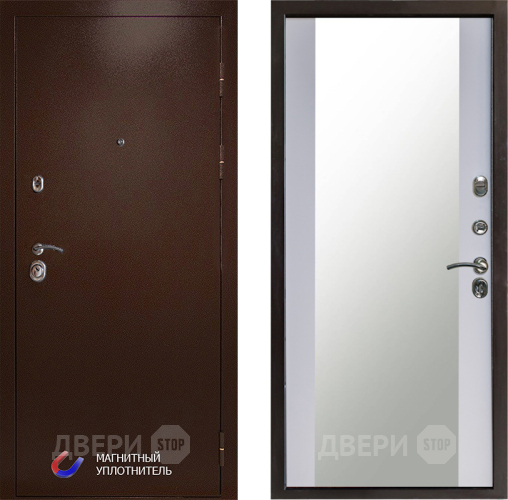 Входная металлическая Дверь Престиж Медь Зеркало Белый софт в Ивантеевке