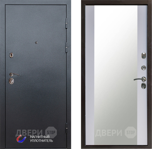 Входная металлическая Дверь Престиж Графит Зеркало Белый софт в Ивантеевке