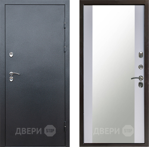Входная металлическая Дверь Престиж TERMO с терморазрывом Снегирь Серебро Зеркало Белый софт в Ивантеевке
