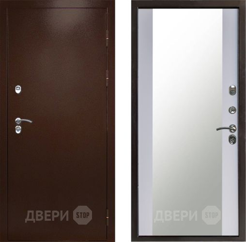 Входная металлическая Дверь Престиж TERMO с терморазрывом Снегирь Медь Зеркало Белый софт в Ивантеевке