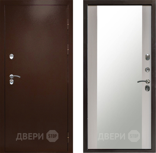 Входная металлическая Дверь Престиж TERMO с терморазрывом Снегирь Медь Зеркало Лиственница белая в Ивантеевке