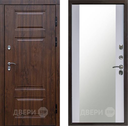 Входная металлическая Дверь Престиж TERMO с терморазрывом Премиум Орех Зеркало Белый софт в Ивантеевке