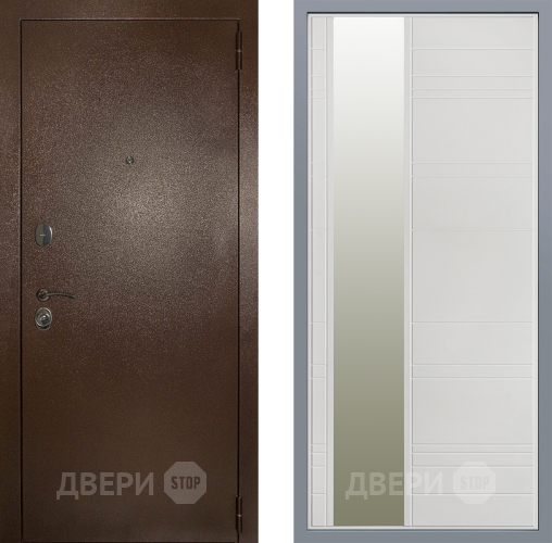 Дверь Заводские двери Эталон 3к антик медь Зеркало Лира Белый софт в Ивантеевке
