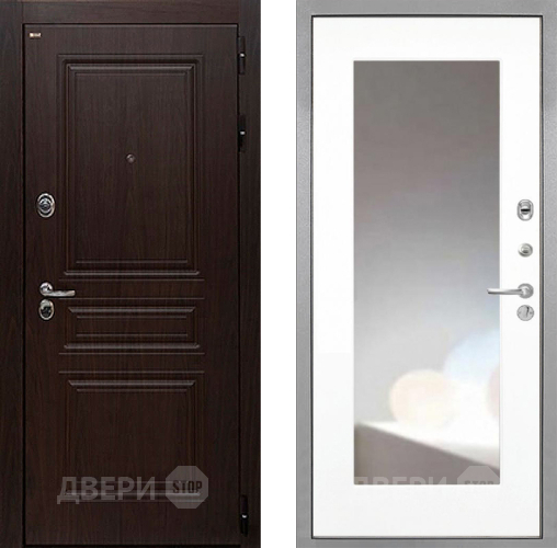 Входная металлическая Дверь Интекрон (INTECRON) Брайтон Тиковое Дерево ФЛЗ-120-М Зеркало Белый матовый в Ивантеевке