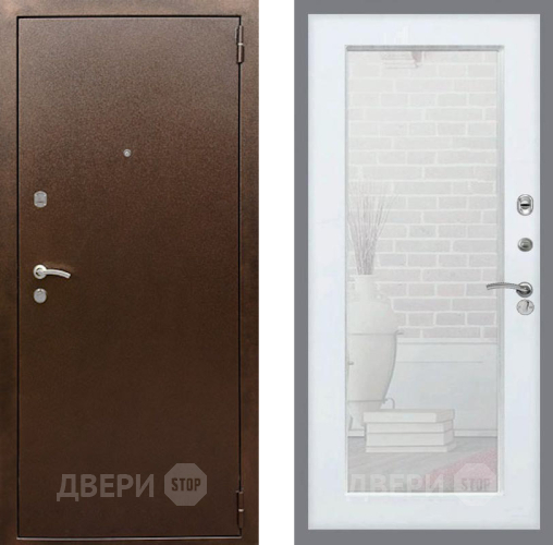 Входная металлическая Дверь Рекс (REX) 1А Медный Антик Зеркало Пастораль Белый ясень в Ивантеевке