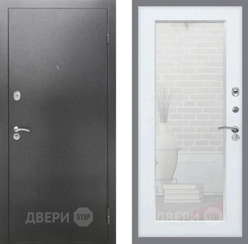 Входная металлическая Дверь Рекс (REX) 2А Серебро Антик Зеркало Пастораль Белый ясень в Ивантеевке