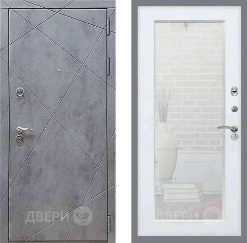 Входная металлическая Дверь Рекс (REX) 13 Бетон Темный Зеркало Пастораль Белый ясень в Ивантеевке