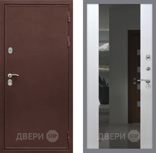 Входная металлическая Дверь Рекс (REX) 5 металл 3 мм СБ-16 Зеркало Белый ясень в Ивантеевке